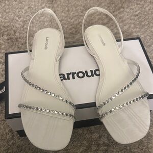 Larroude Ivory Sandals with Crystal Embellishments